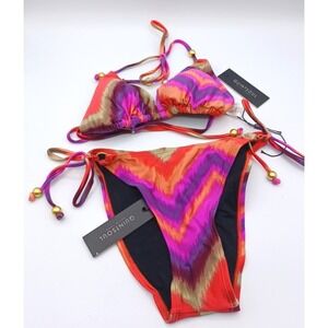 Quintsoul Pink Label 2 Piece Bikini Set Beaded Halter Adjustable Bottom XSMALL